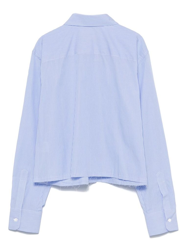 Shop Philippe Model Striped Cotton Crop Shirt In Blue