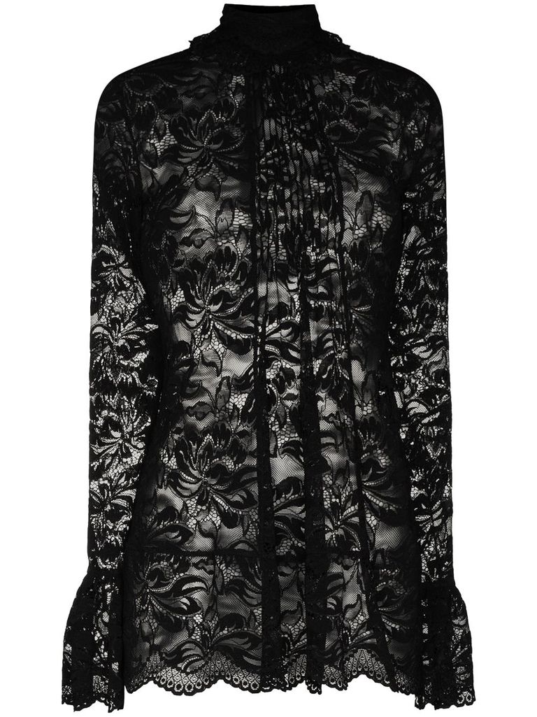 Shop Rabanne Floral Lace Top In Black