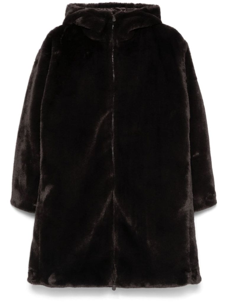 Shop Save The Duck Yelena Faux Fur Jacket With Hood In Black