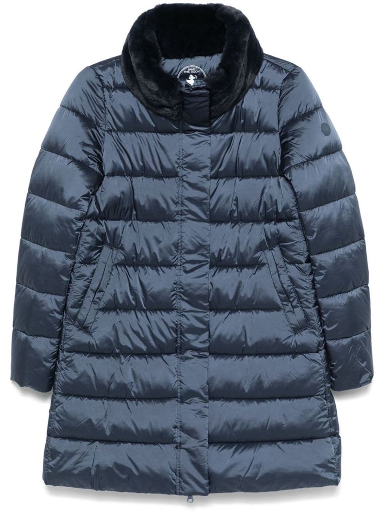 Shop Save The Duck Long Dalea Puffer Jacket With Fur In Blue