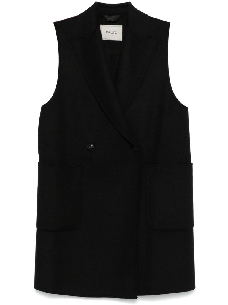 Shop Paltò Ary Sleeveless Wool Coat In Black