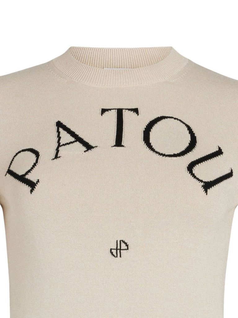 Patou Logo Jacquard Wool-blend Crop Top In White