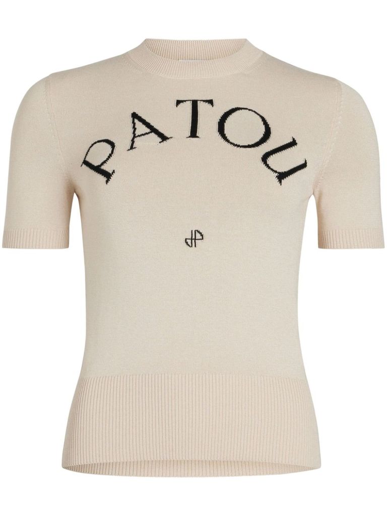 Patou Logo Jacquard Wool-blend Crop Top In White