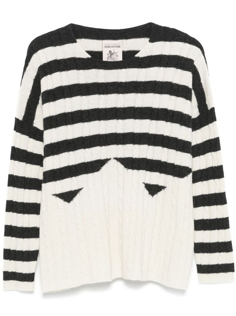 Shop Semi-couture Wool Martina Striped Sweater In White