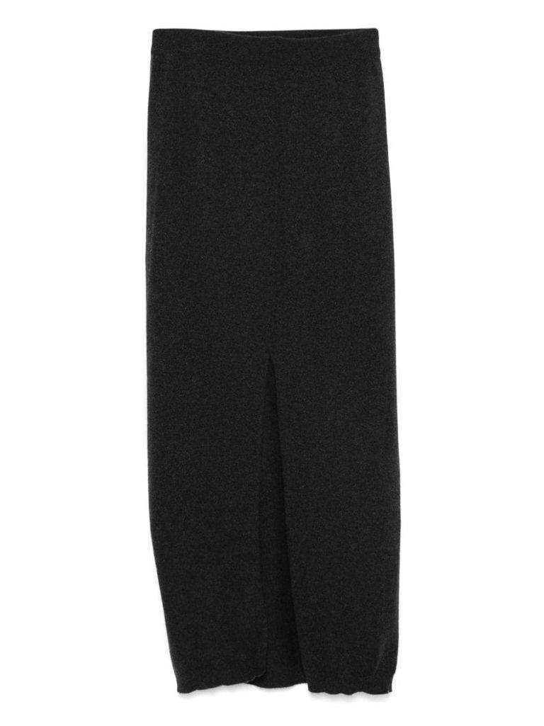 Shop Semi-couture Honey Long Wool And Cashmere Skirt In Grey