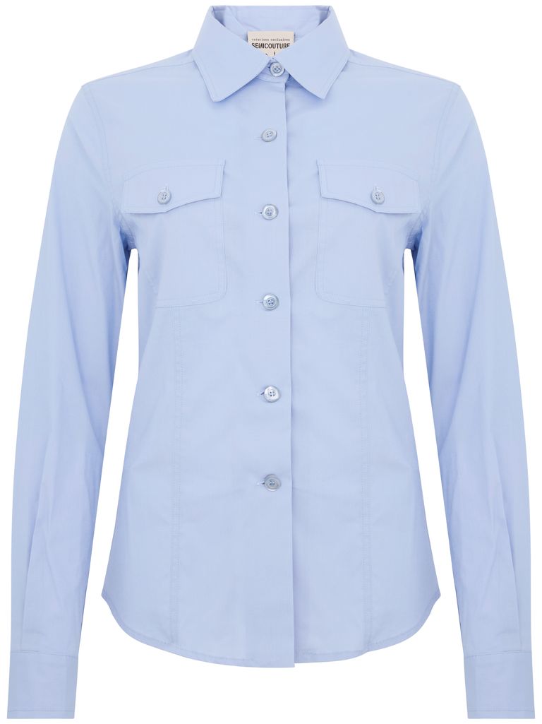 Shop Semi-couture Filomena Light Blue Cotton Shirt