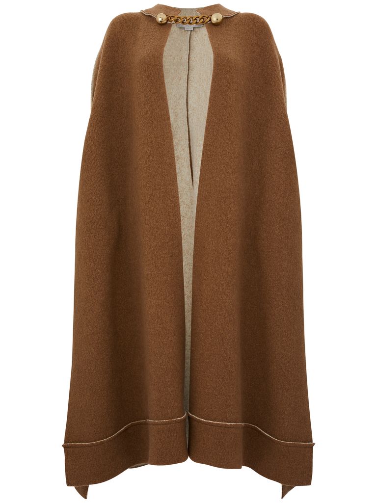 Shop Stella Mccartney Wool Cape With Chain In Beige