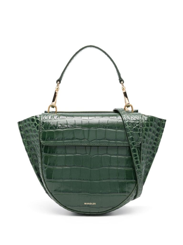 Shop Wandler Mini Leather Hortensia Tote Bag In Green