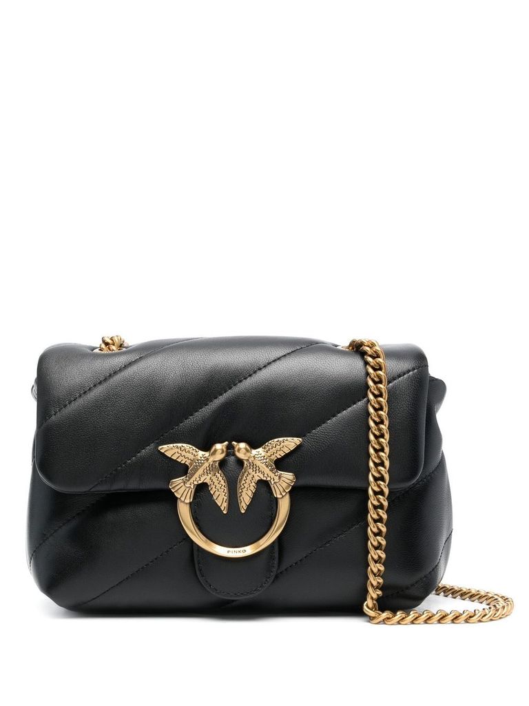 Shop Pinko Quilted Love Puff Mini Crossbody Bag In Black