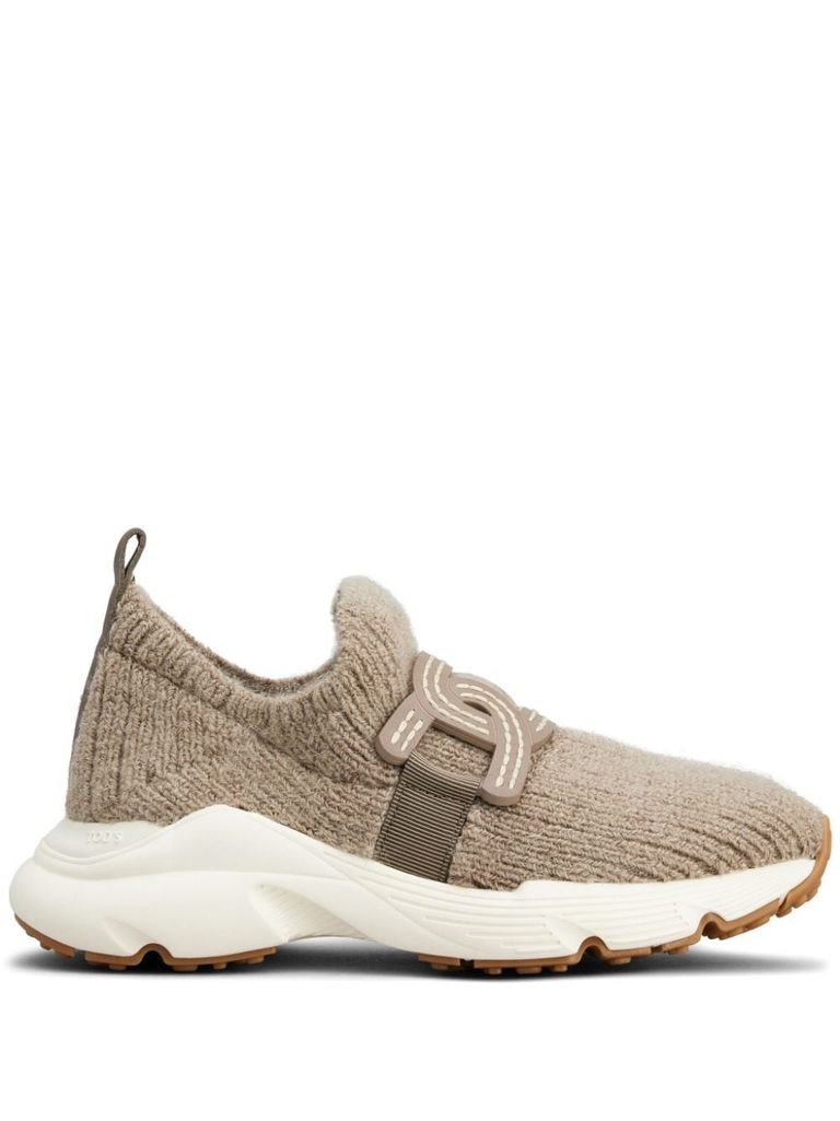 Shop Tod's Kate Knit Sneakers With Chain In Beige