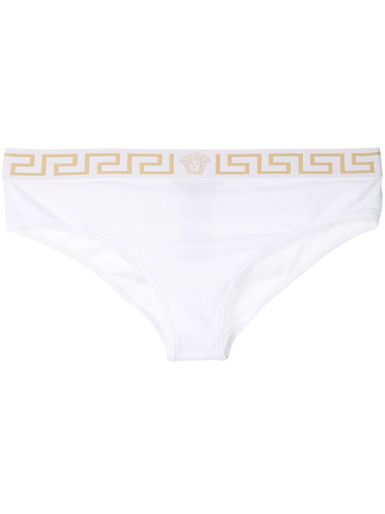 Shop Versace Cotton Briefs With Greek Pattern In White