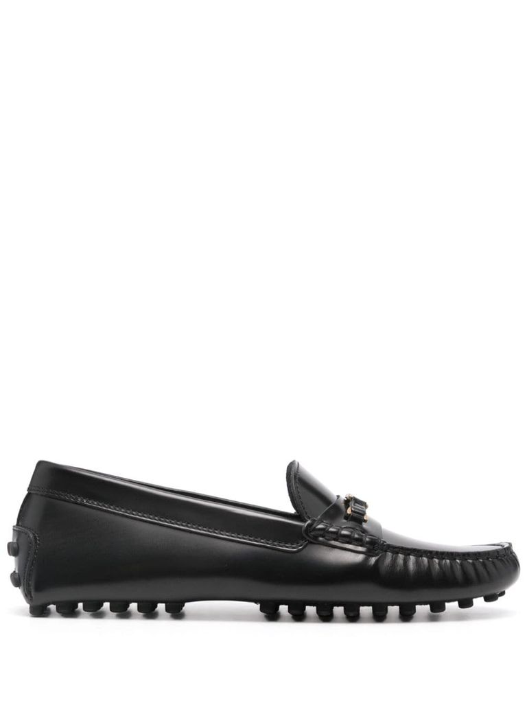 Shop Tod's Calf Leather Loafers With Plaque In Black