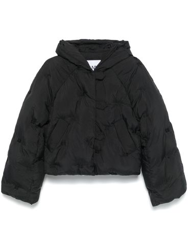 Short puffer jacket with logo embroidery