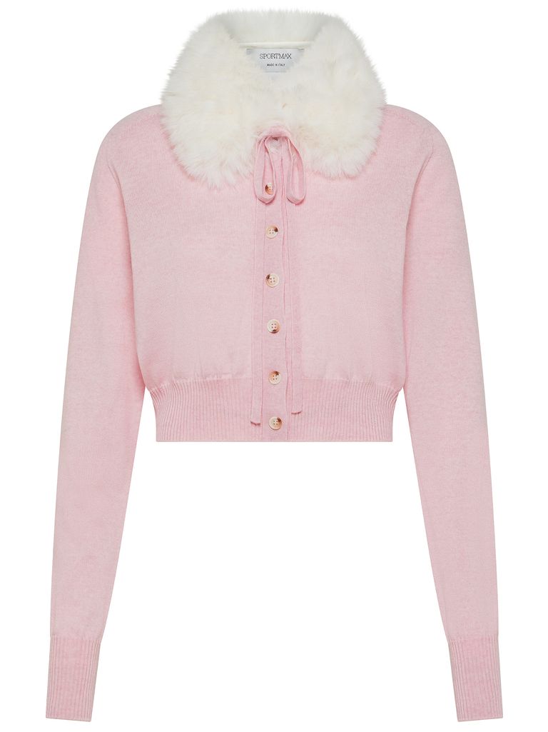 Shop Sportmax Sport Cardigan In Wool With Fur In Pink