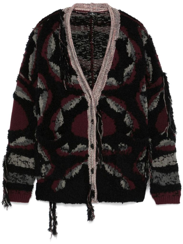 Shop Etro Worn-effect Wool Cardigan In Multicolour