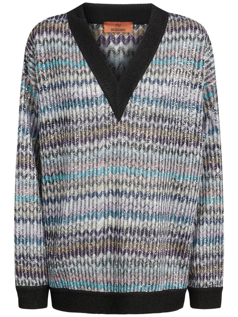 Shop Missoni Multicolored V-neck Sweater In Multicolour