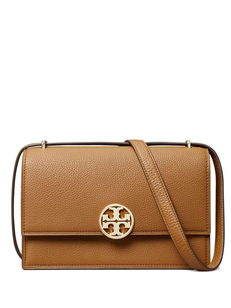 Shop Tory Burch Miller Calf Leather Shoulder Bag In Brown