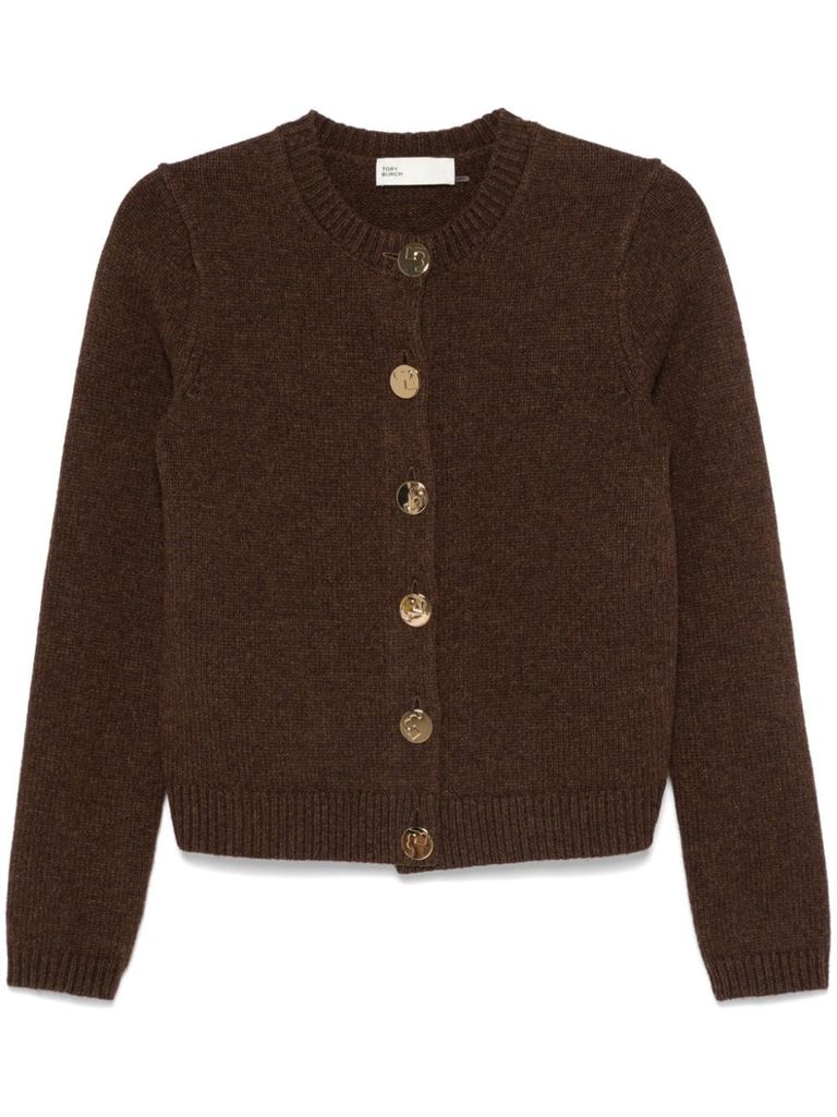 Shop Tory Burch Heavy Wool Cardigan In Brown