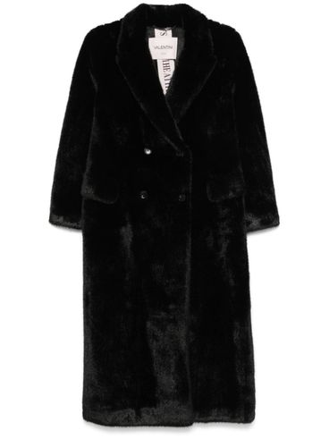 Long double-breasted faux fur coat