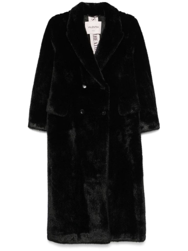 Shop Valentini 1972 Long Double-breasted Faux Fur Coat In Black