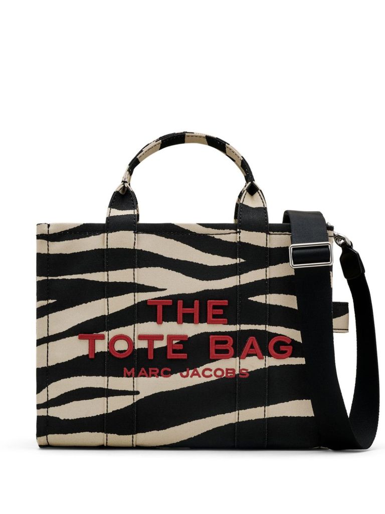 Shop Marc Jacobs Medium Zebra-print Cotton Tote Bag In Black