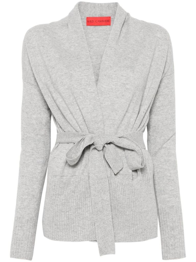 Shop Wild Cashmere Kelly Wool And Cashmere  Cardigan With Belt In Grey