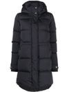 Long quilted and padded down jacket