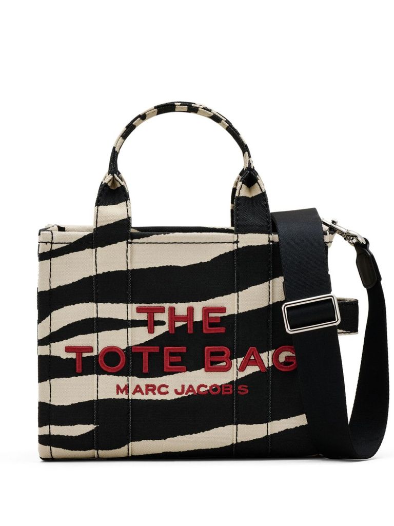 Shop Marc Jacobs Small Zebra-print Cotton Tote Bag In Black