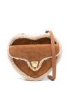 Borsa Beat in camoscio e shearling a forma di cuore