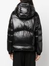 Short black quilted down jacket with hood