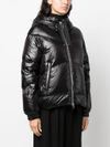 Short black quilted down jacket with hood