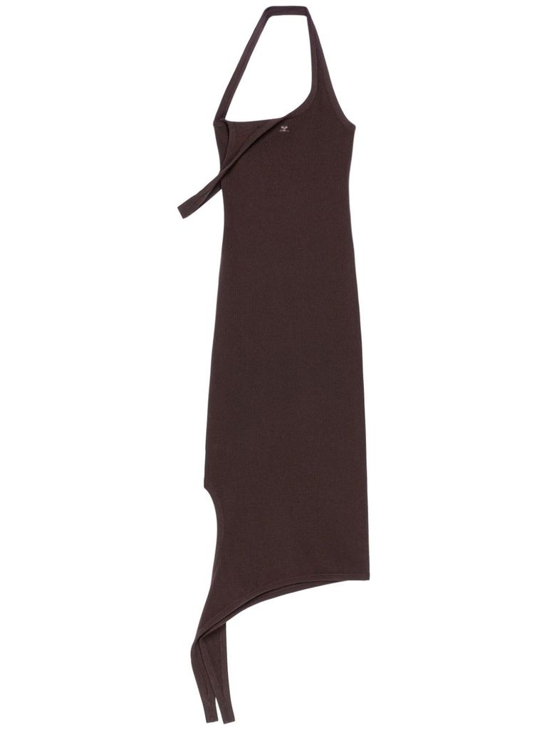 Shop Courrèges Asymmetrical Undressed Midi Dress In Brown