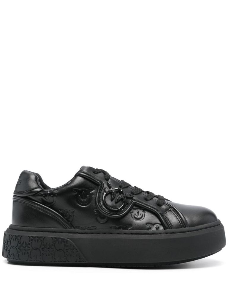 Shop Pinko All-over Debossed Yoko Sneakers In Black