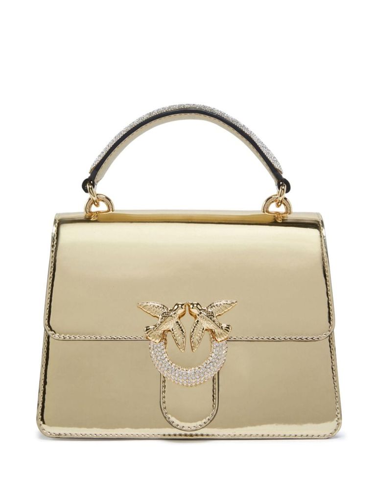 Shop Pinko Love One Bag With Shine Finish In Gold