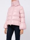 Quilted short puffer jacket with high collar