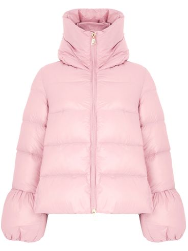 Quilted short puffer jacket with high collar