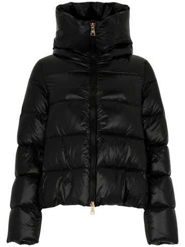 Quilted short puffer jacket with high collar