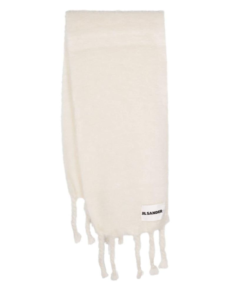 Shop Jil Sander Wool Scarf With Fringes In White