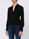 kangra - Black wool sweater with V-neck - 1