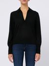 kangra - Black wool sweater with V-neck - 2