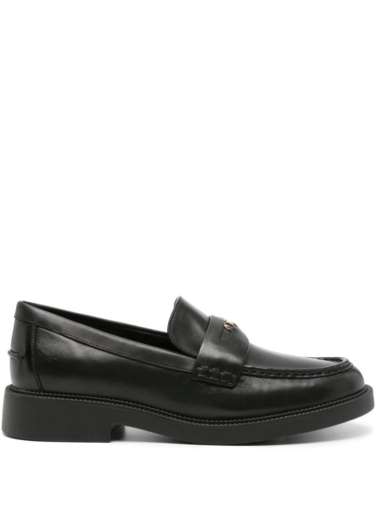 Shop Michael Kors Leather Loafers With Logo Plaque In Black