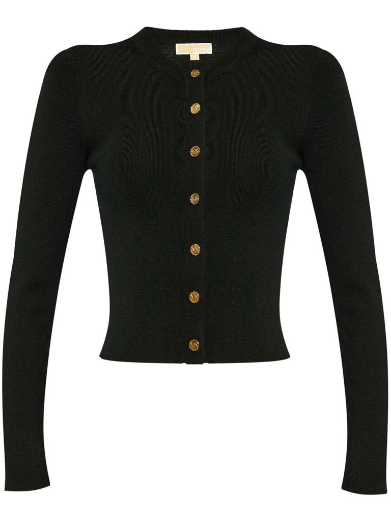 Shop Michael Kors Ribbed Wool Cardigan In Black