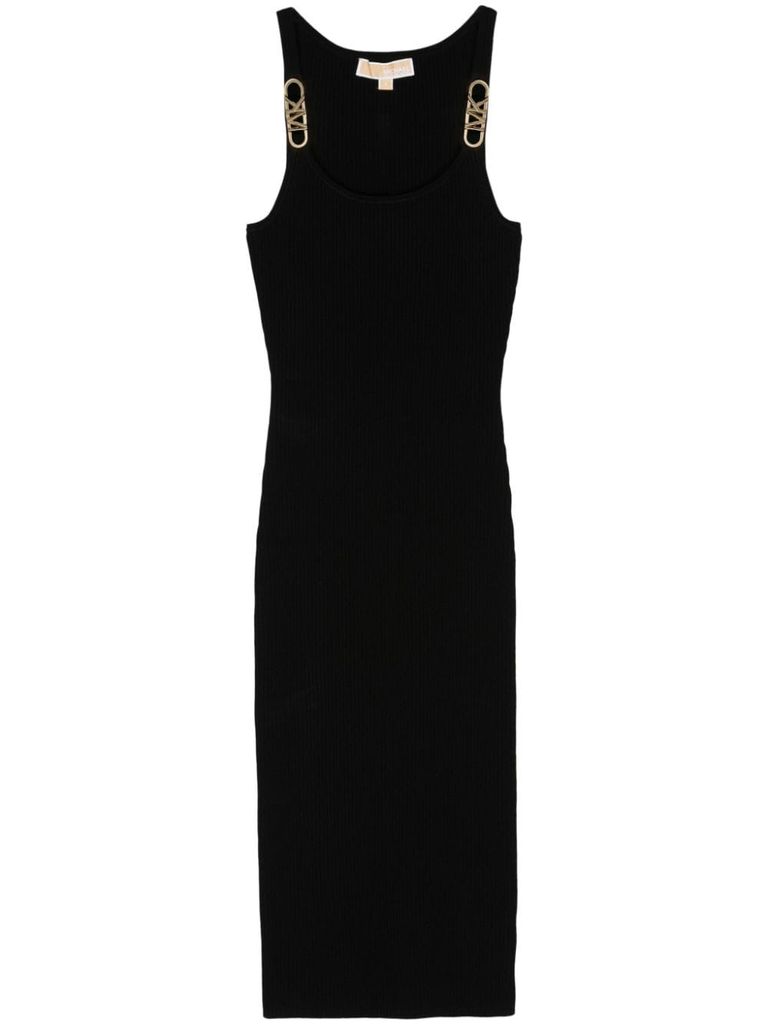 Shop Michael Kors Ribbed Midi Dress In Black