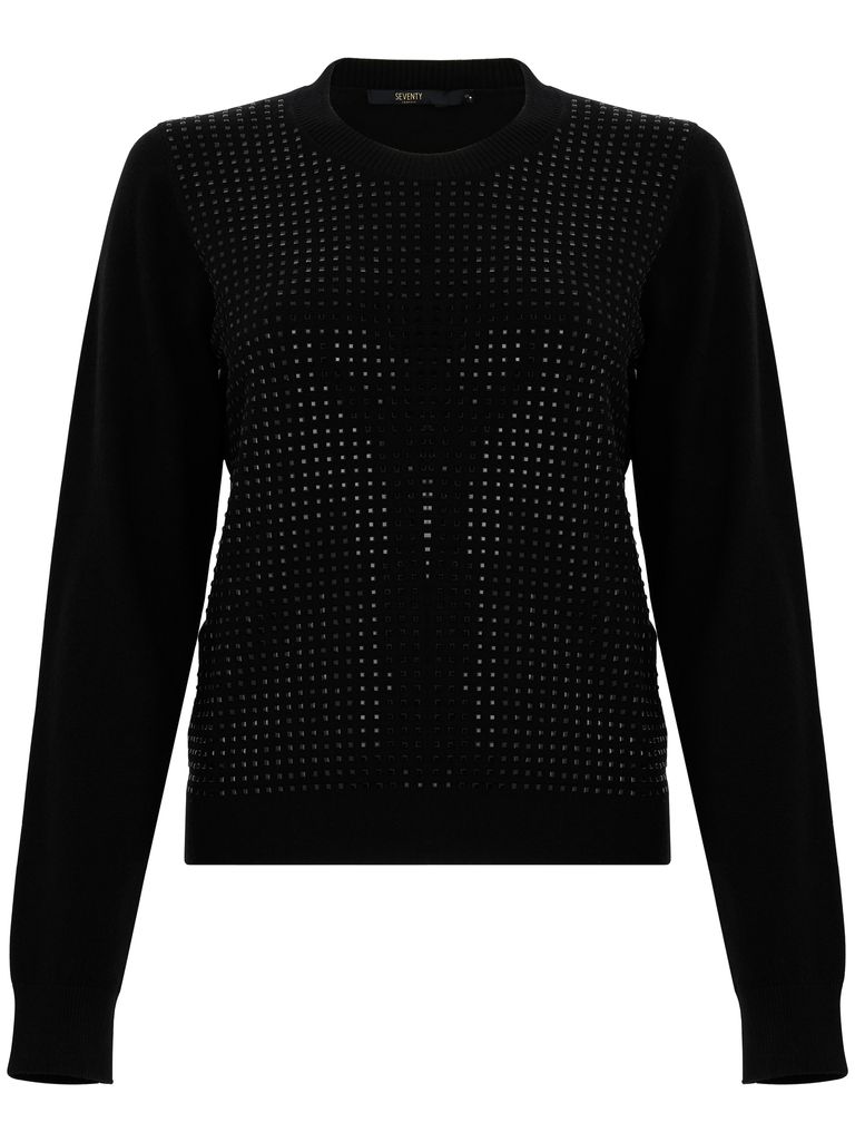 Shop Seventy Crew Neck Lace-knit Sweater In Black