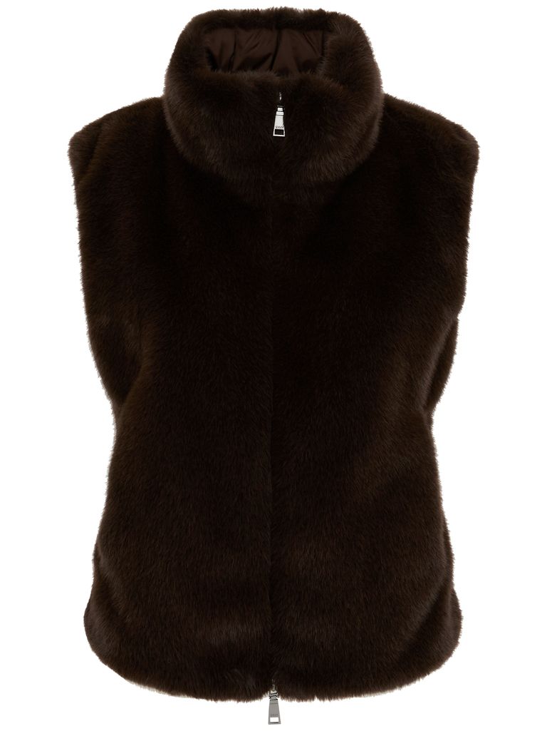 Shop Seventy Sleeveless High-neck Faux Fur Vest In Brown