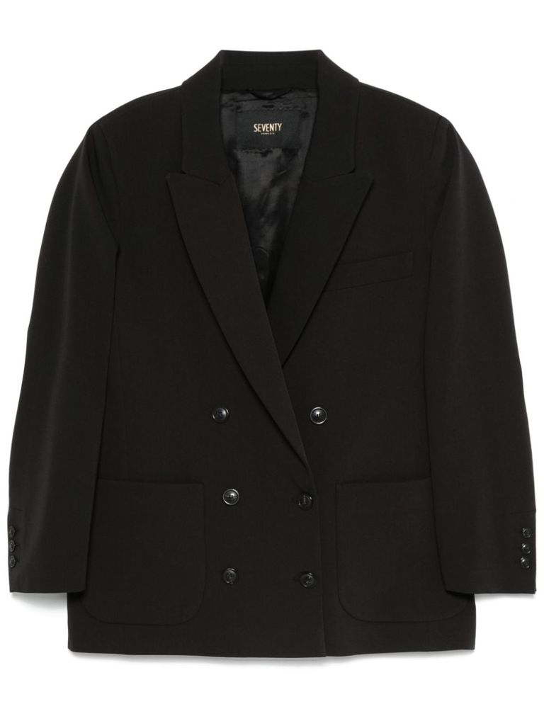 Shop Seventy Double-breasted Blazer With Pockets In Black