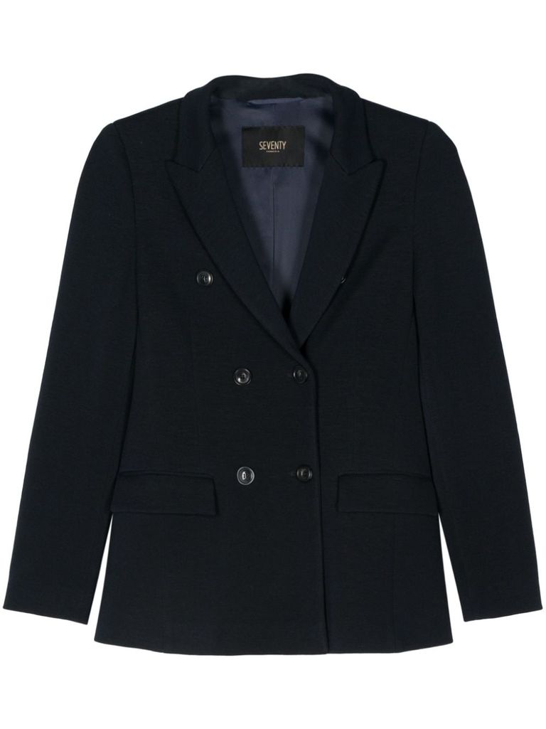 Shop Seventy Double-breasted Blazer In Wool Blend In Blue