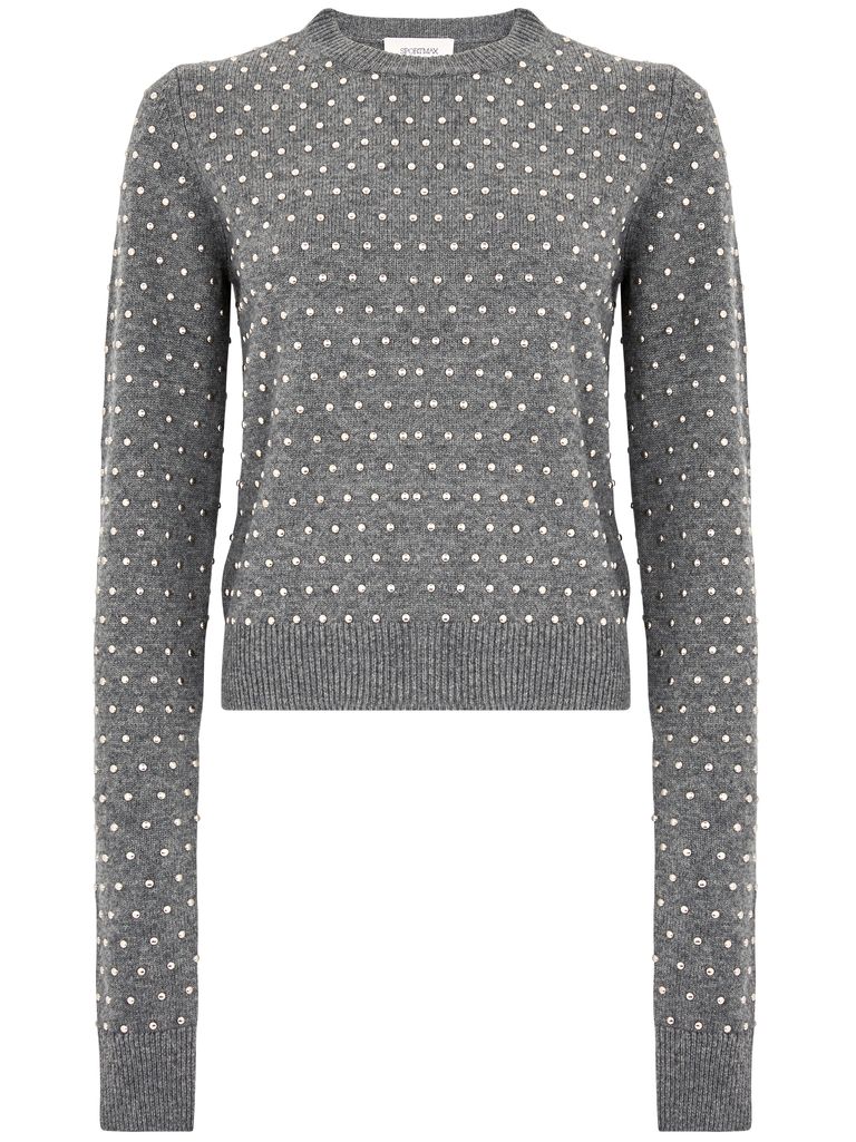 Shop Sportmax Sierra Sweater In Wool With Rhinestones In Grey