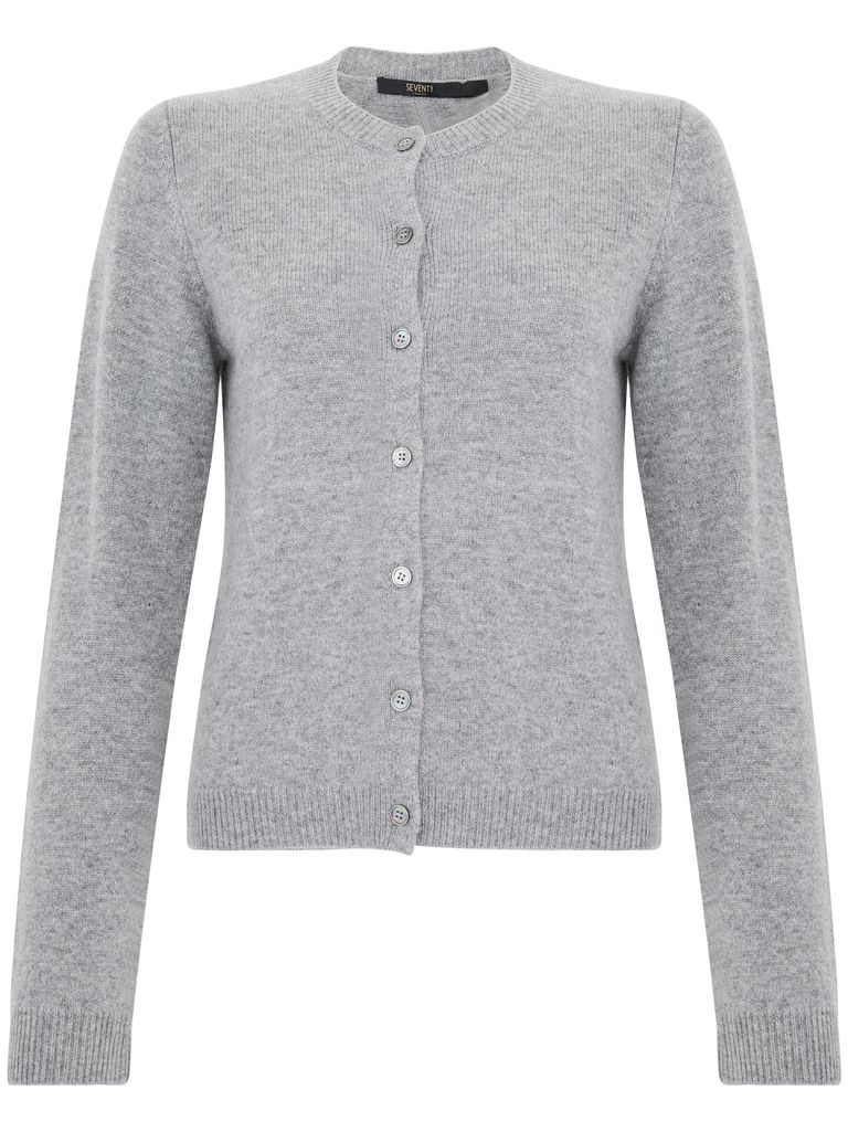 Shop Seventy Crew Neck Cardigan In Wool And Cashmere In Grey