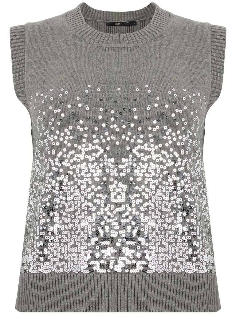 Shop Seventy Crew Neck Vest With Rhinestones In Grey